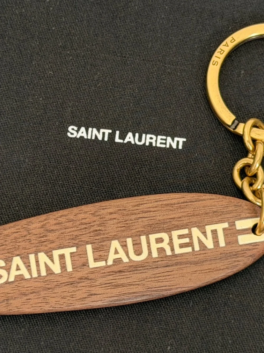 Saint Laurent YSL Surf Surfboard Logo Stripe Wood Charm Keychain Key Ring Fob